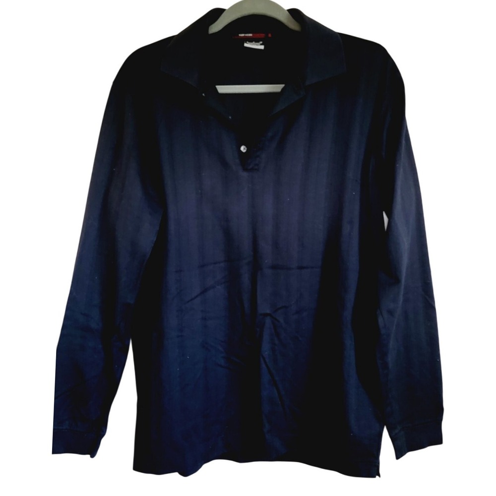 Tiger Woods S Button Front Long Sleeve 100% Cotton‎ Casual Polo Shirt Black